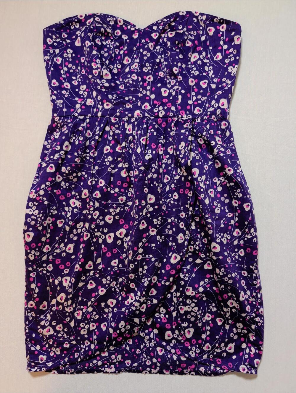 O'Neill Strapless Purple Floral Print Cotton  Dress Size 7 - Picture 4 of 7